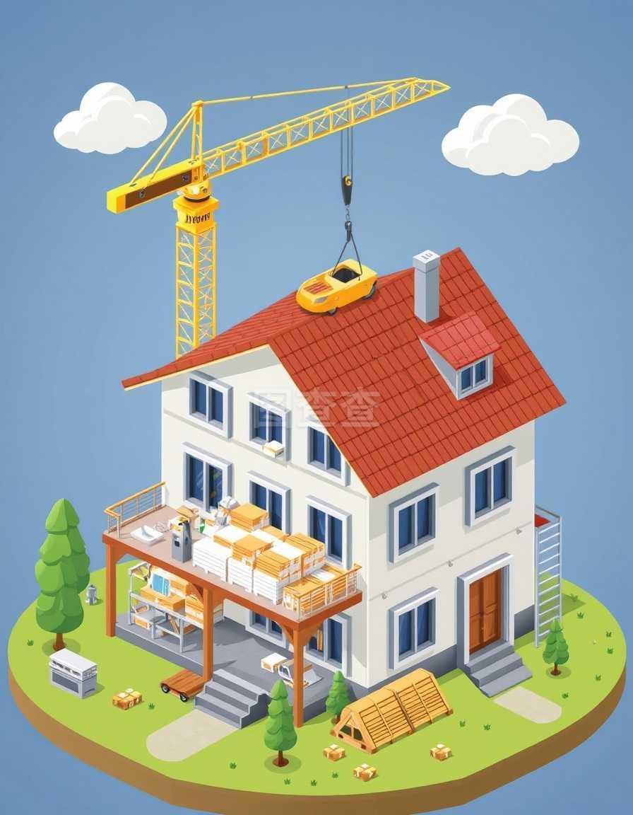 現(xiàn)代房屋建筑設(shè)計(jì)概念與起重機(jī)等距矢量圖在建筑材料卸載中的應(yīng)用