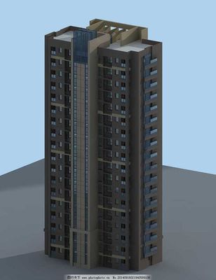 灰色柱長高層住宅建筑3D模型設計解析